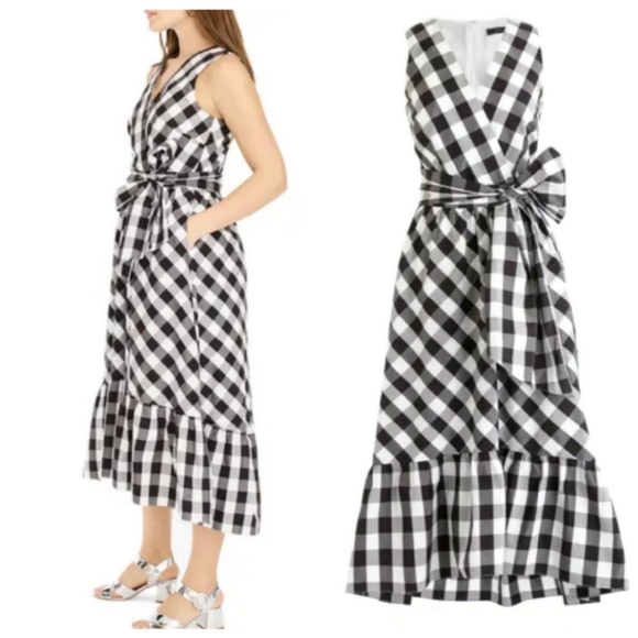 J Crew Faux Wrap Gingham Poplin Midi Dress Size 10 - Picture 2 of 10